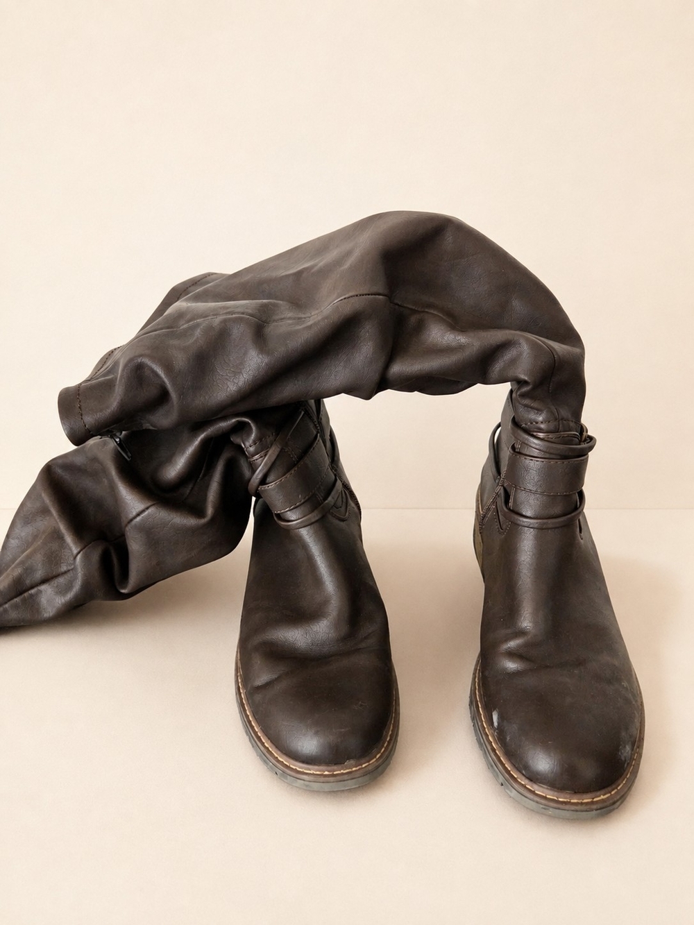 White Mountain Women's Brown Faux Leather Slouch Boots With Inner Side Zipper